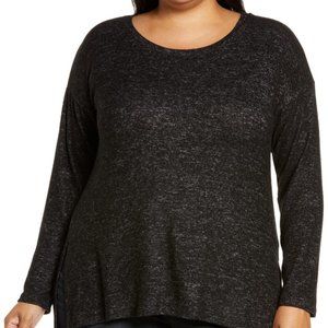 BOBEAU  Black  1X  Plus  PULLOVER  Tunic  SWEATER  Marled  NWT  Soft!  NEW